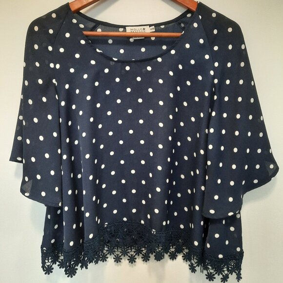 Molly Bracken Navy Polka-dot Top One-size - Picture 1 of 3